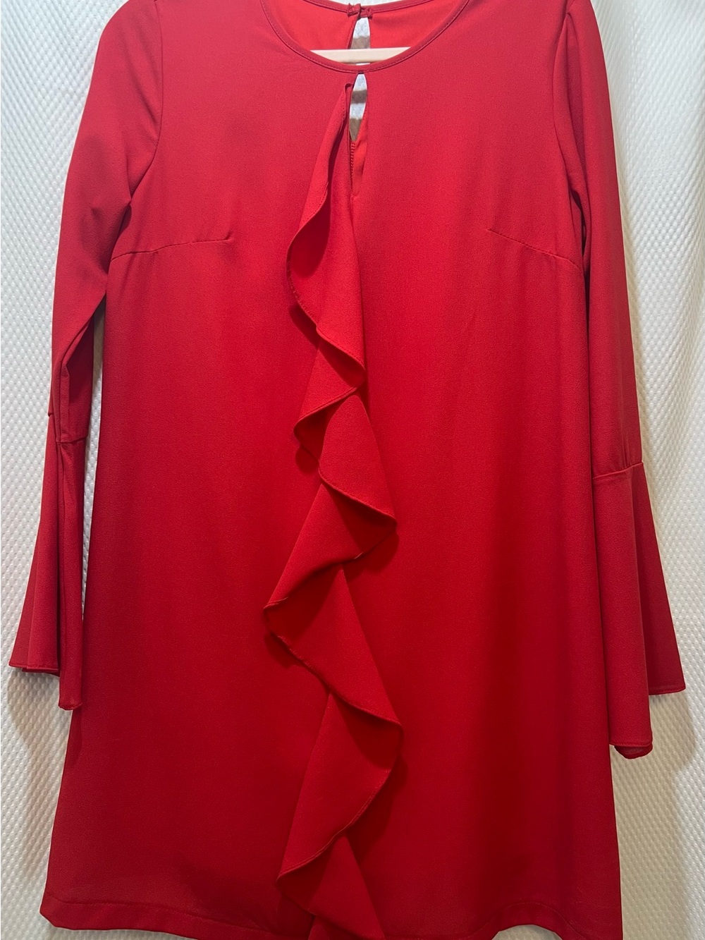 ❤️Adrienne Red Long-Sleeve Ruffle Front Dress